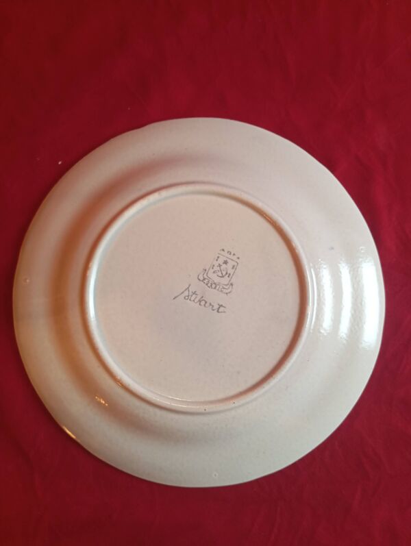 Serie de 12 assiettes plates en faience de pornic modele ''stuart