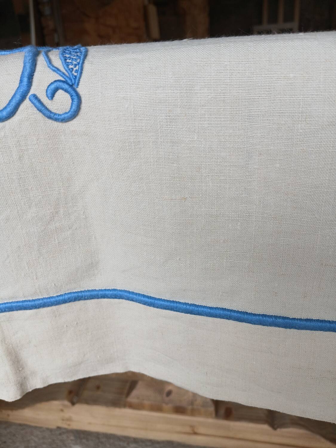 Antique linen sheet with JB embroidery