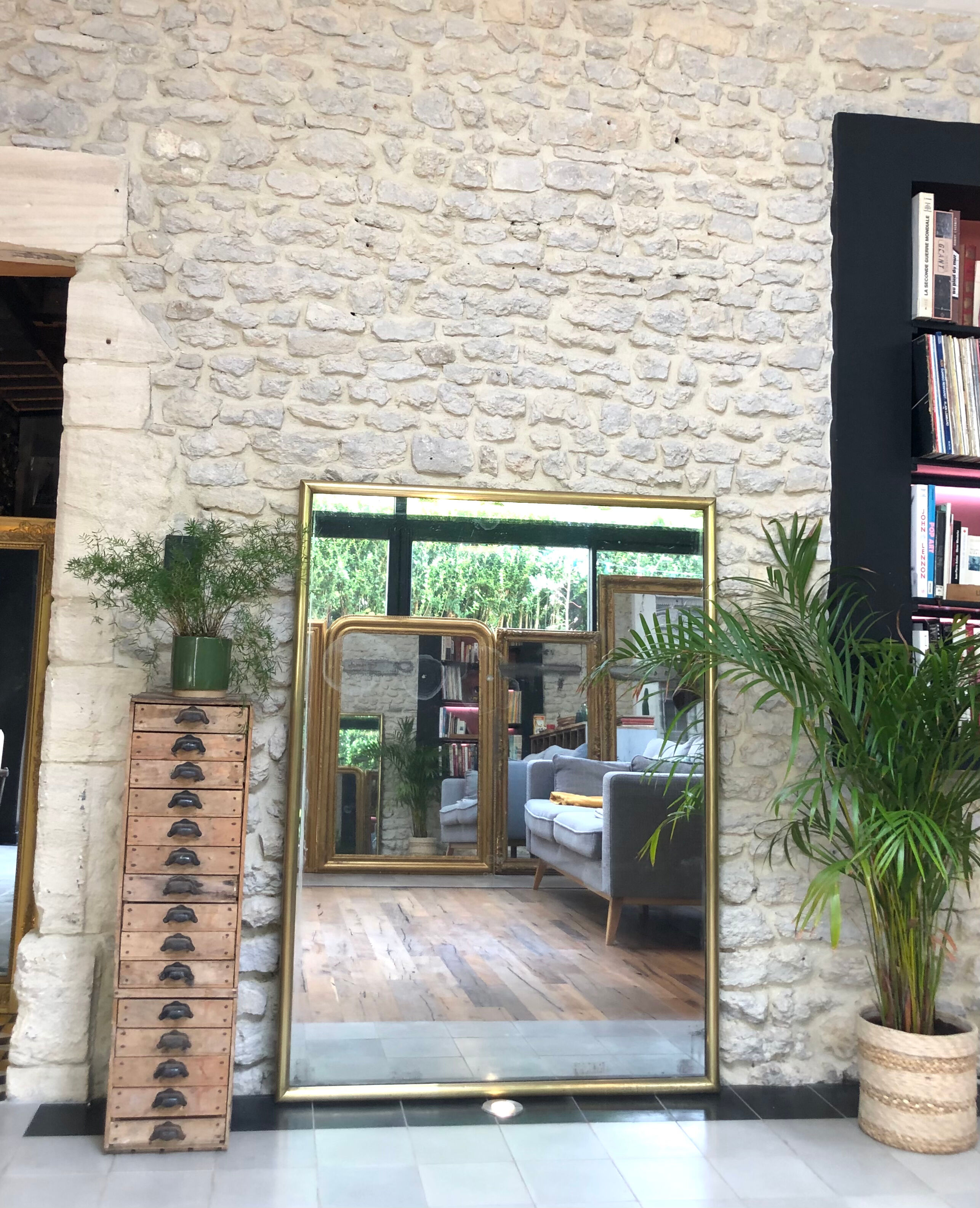 Mirror period early 19th structure in golden metal, mercury ice pricked 145/106cm