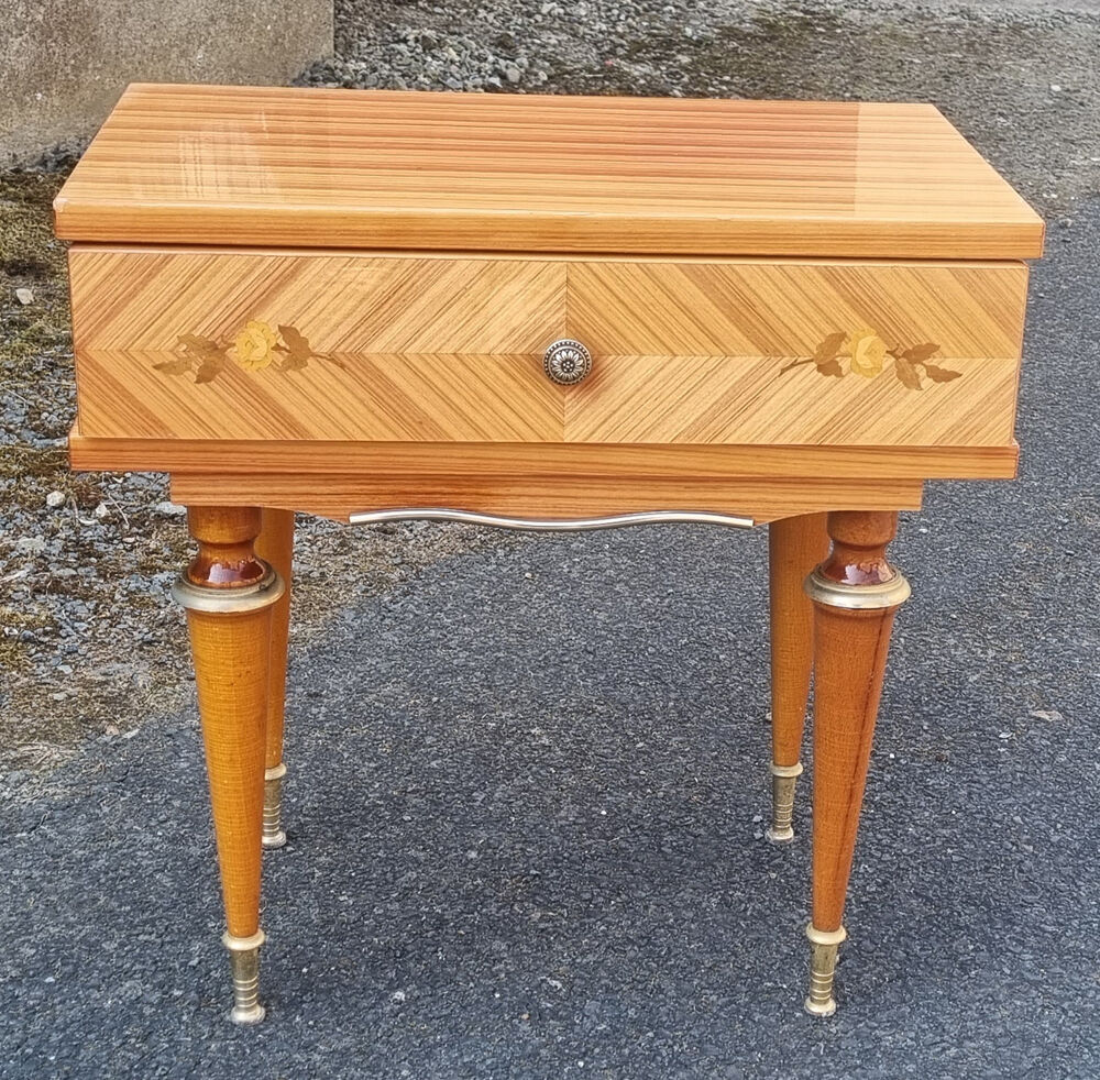 Paire de tables de nuit, vintage, années 50 / 60, marqueterie