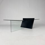 Postmodern Black Lacquered Wood and Glass Coffee Table, 1980s