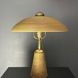 Lampe de table en rotin, bambou et laiton, Italie années 1970