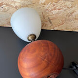 Small model wooden ball lamp with molded glass tulip