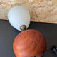 Small model wooden ball lamp with molded glass tulip
