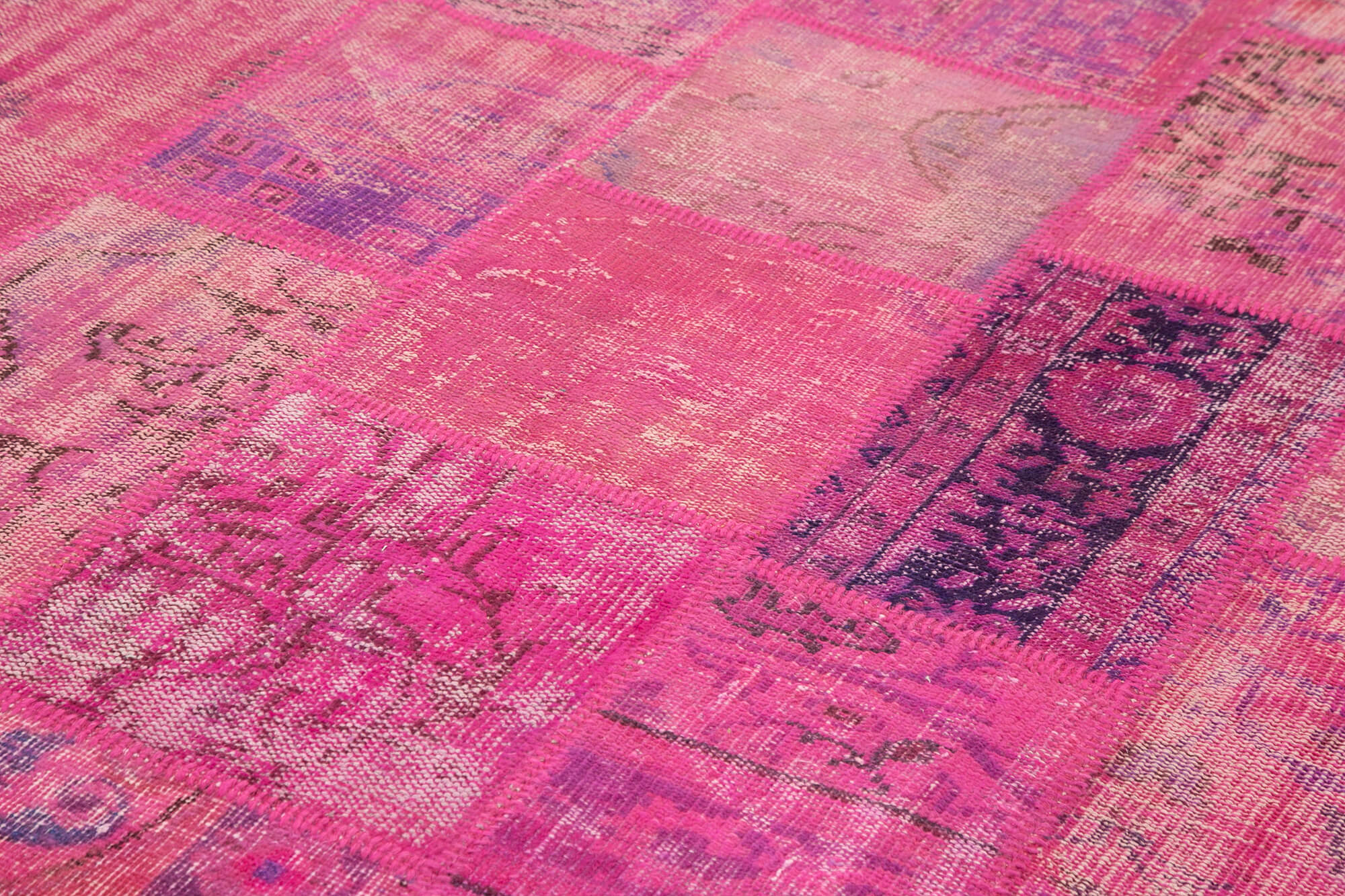 Handwoven oriental overdyed 202 cm x 298 cm pink patchwork carpet