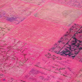 Handwoven oriental overdyed 202 cm x 298 cm pink patchwork carpet
