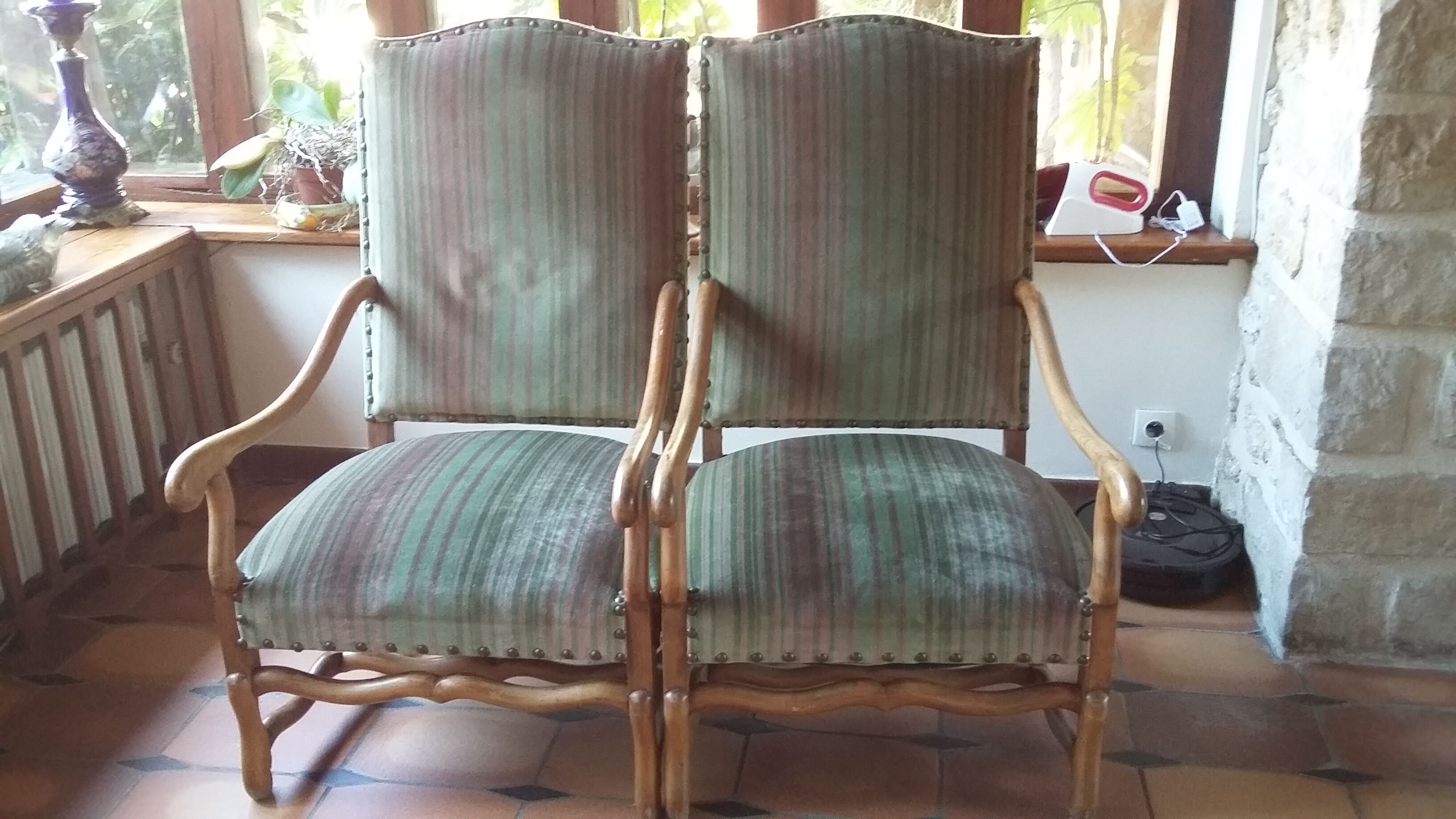 Pair of chairs fabric striped Velvet
