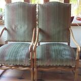 Paire de fauteuils tissu velours rayé