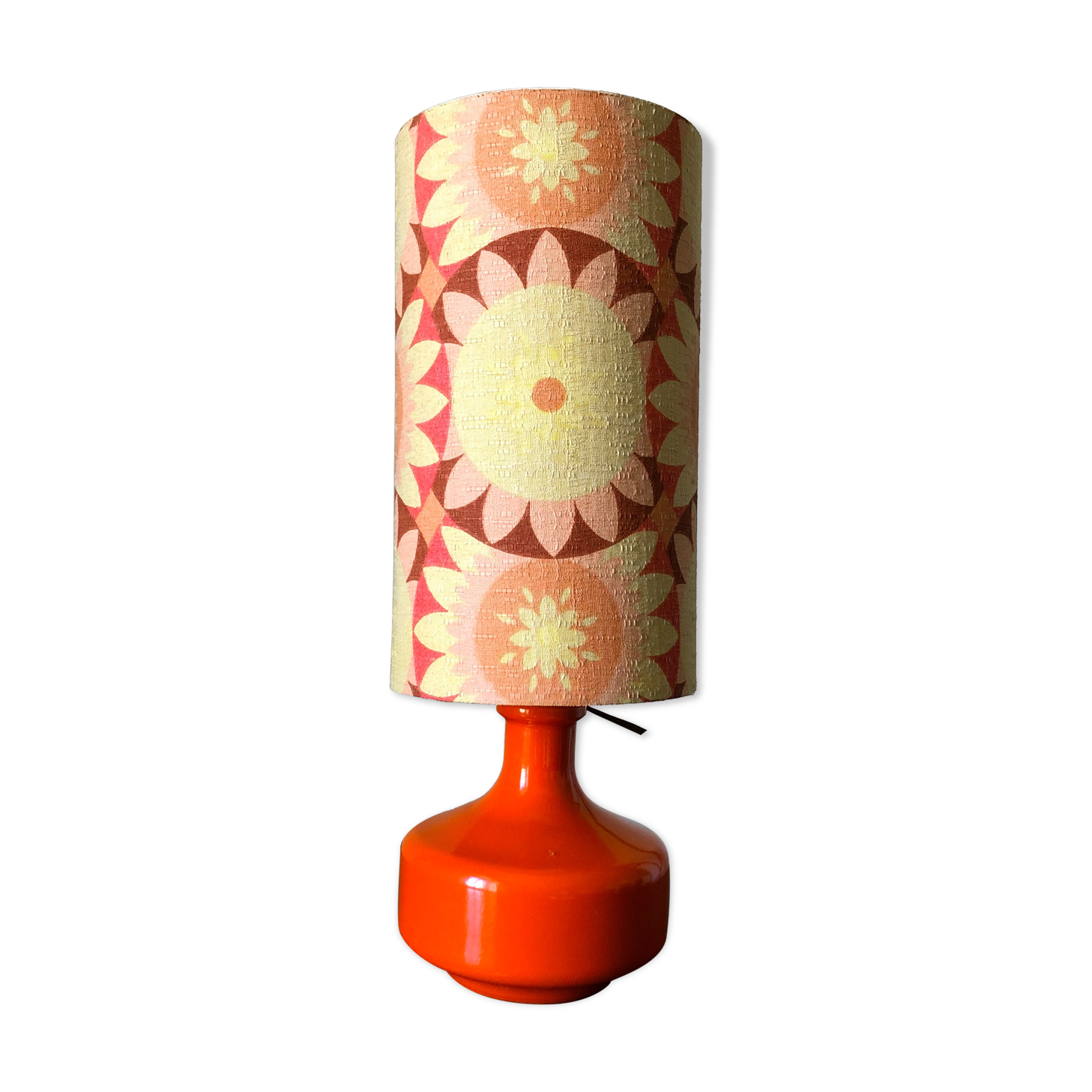 Lampe orange à fleurs 1970