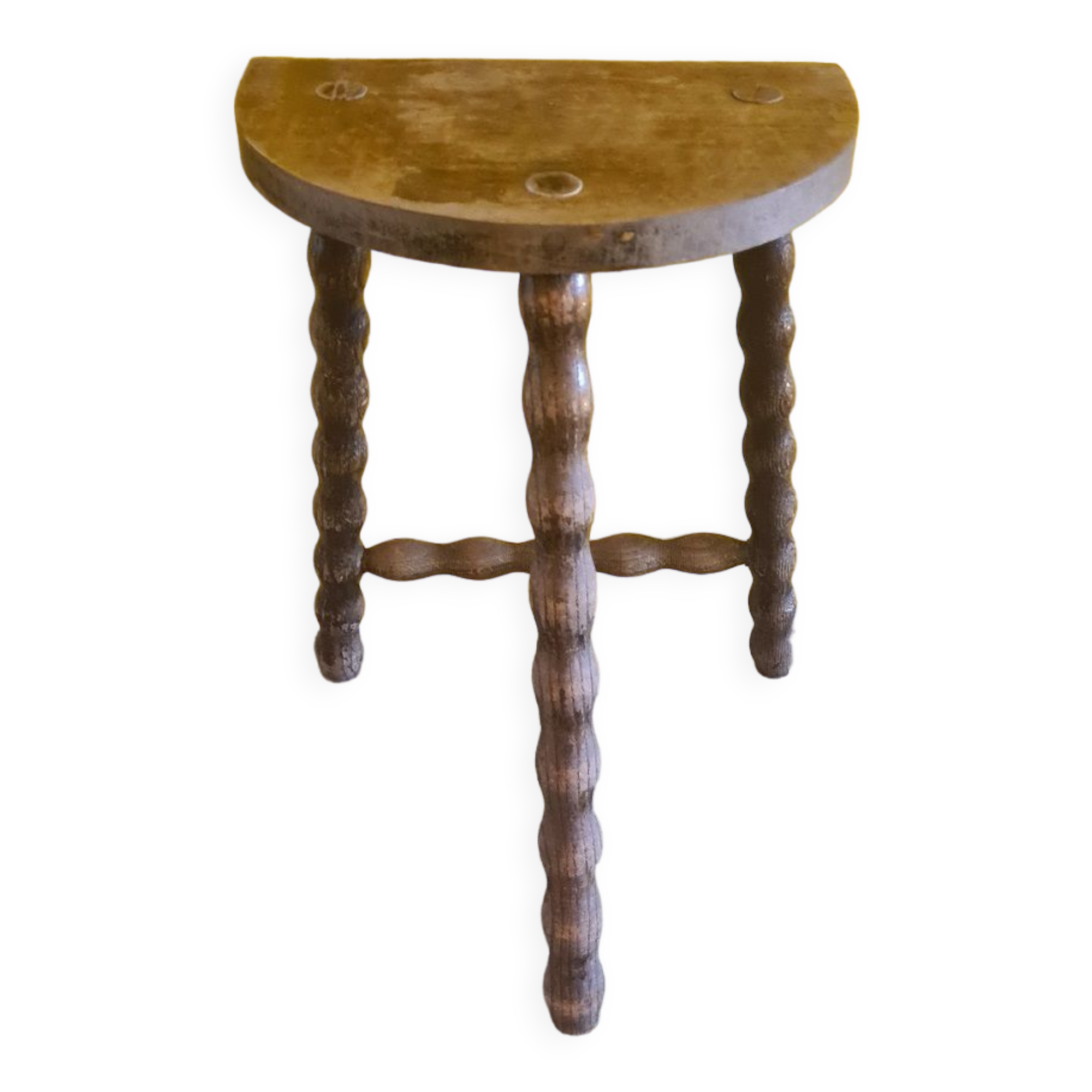 Vintage French Wooden Peasant Stool, from the 1970s.