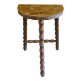 Vintage French Wooden Peasant Stool, from the 1970s.