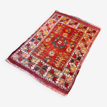 Tapis turc occidental vintage oriental 110x73 cm petit tapis tribal, rouge
