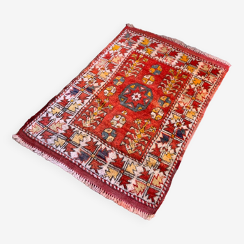 Vintage Western Turkish Rug Oriental 110x73 cm Tribal Small Carpet, Red