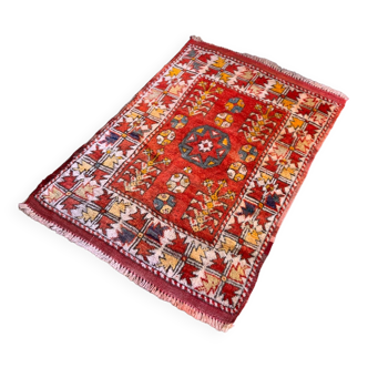 Vintage Western Turkish Rug Oriental 110x73 cm Tribal Small Carpet, Red