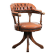 Classic and timeless cow leather and wooden Chesterfield office chair