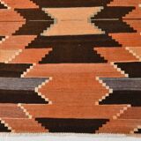 3x10 Orange  Brown Geometric Kilim Runner Rug, Handmade Wool Rug, 108x297Cm