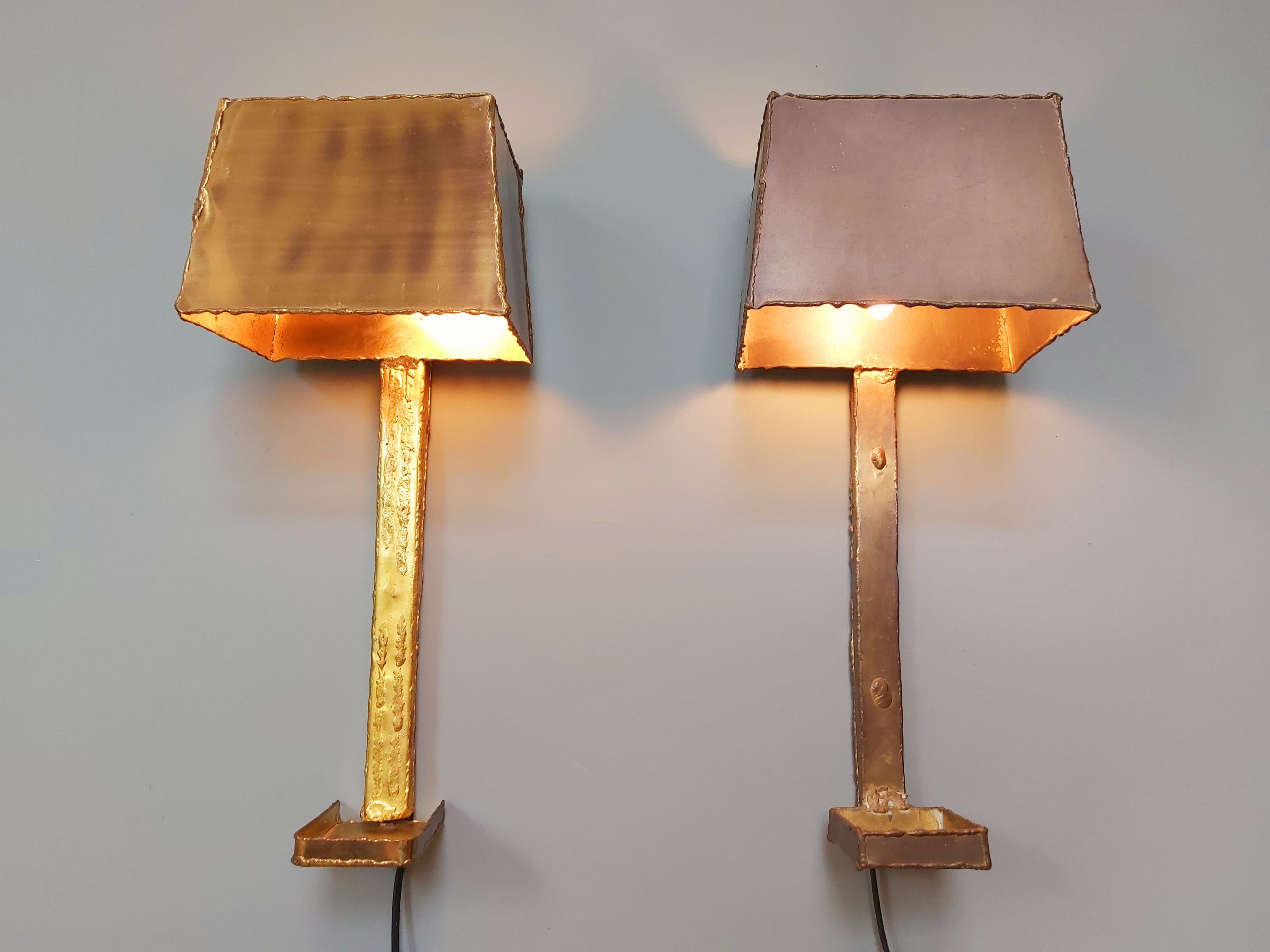 Pair of brass wall lamps, Paul Moerenhout, 70s
