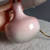 Signed speckled pink ceramic bedside lamp, linen lampshade
