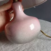 Lampe de chevet céramique rose moucheté signé, abat jour lin