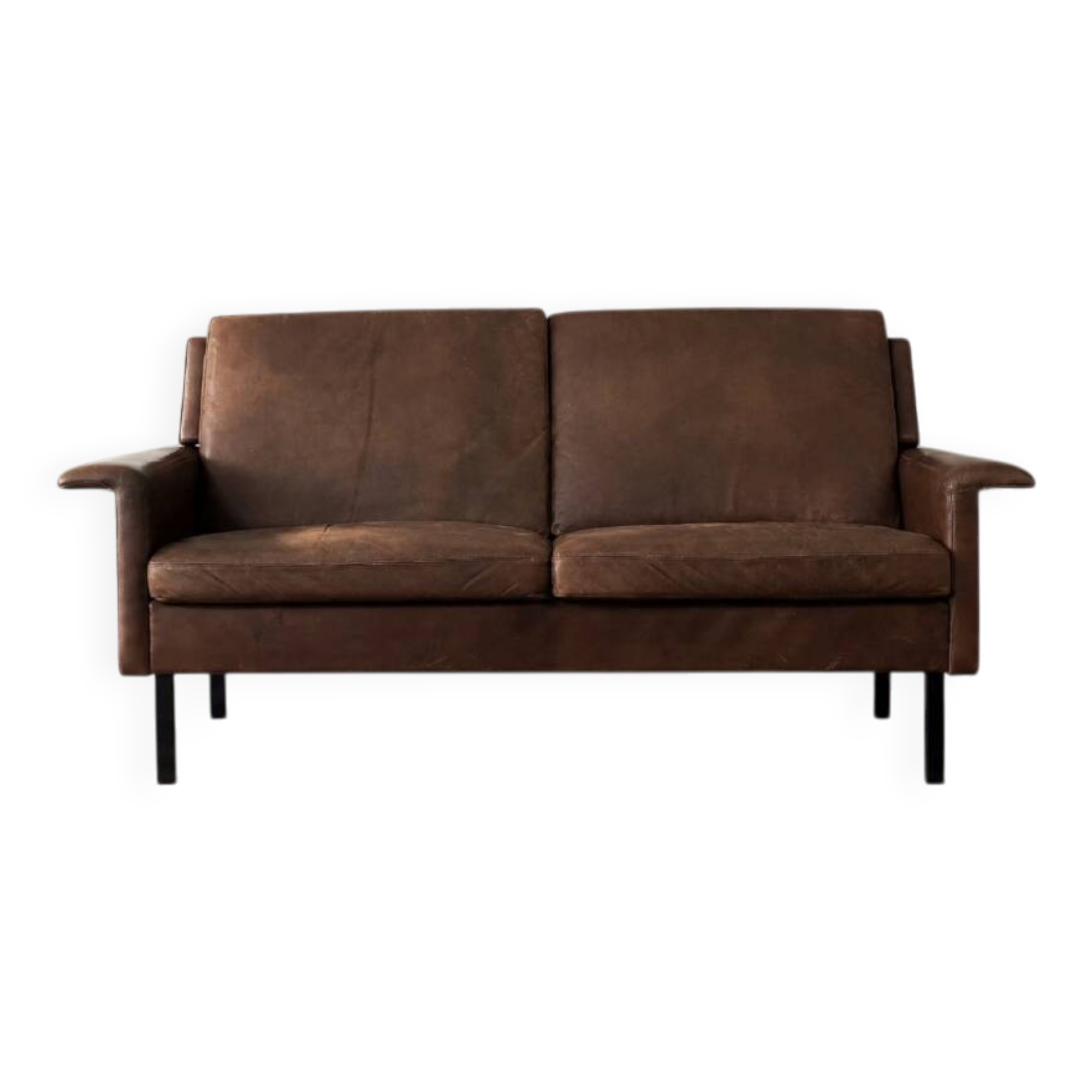 Mid-Century Danish Modern 2-Seater Brown Leather Sofa 3330 by  Arne Vodder