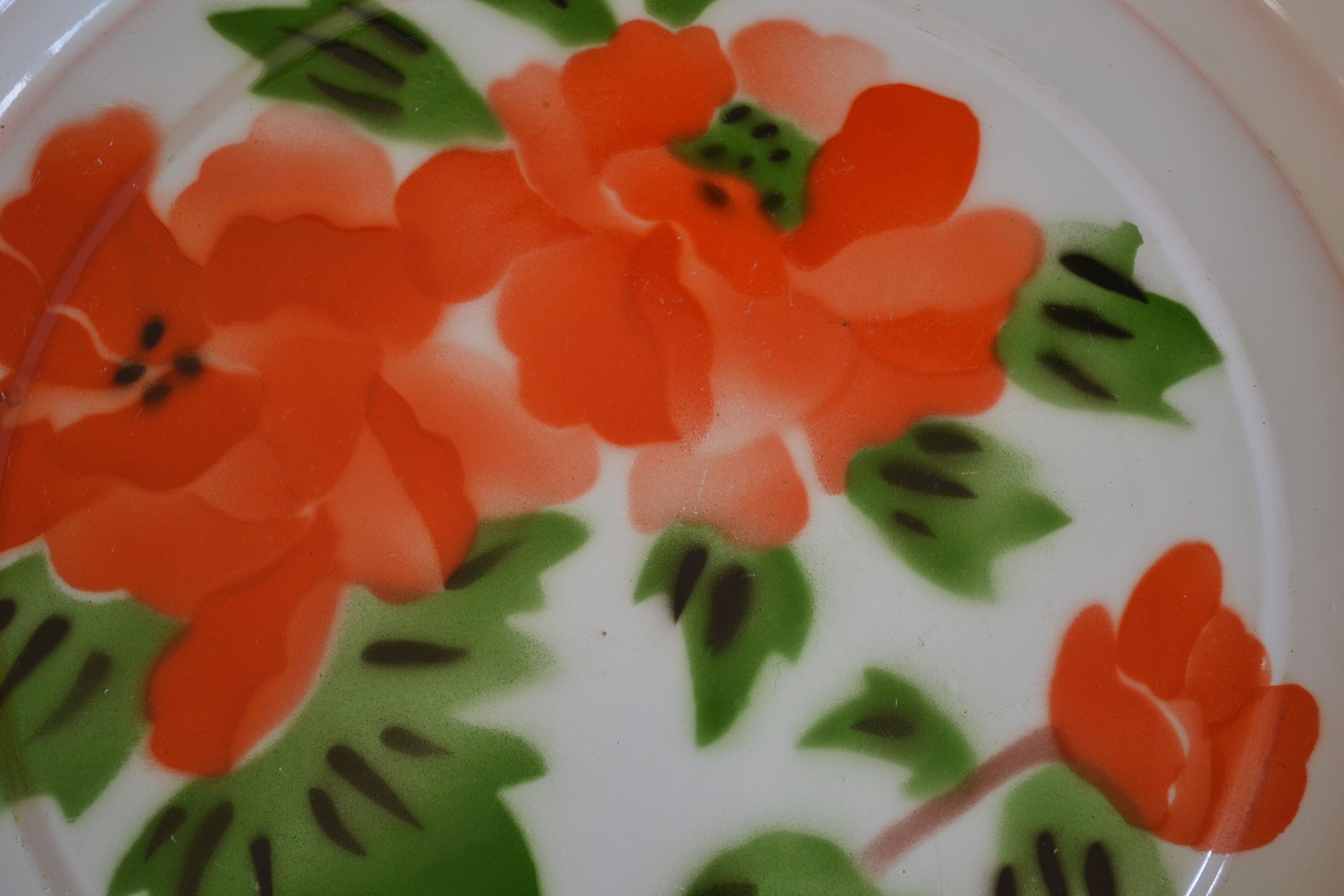 Vintage sheet metal enamelled floral tray