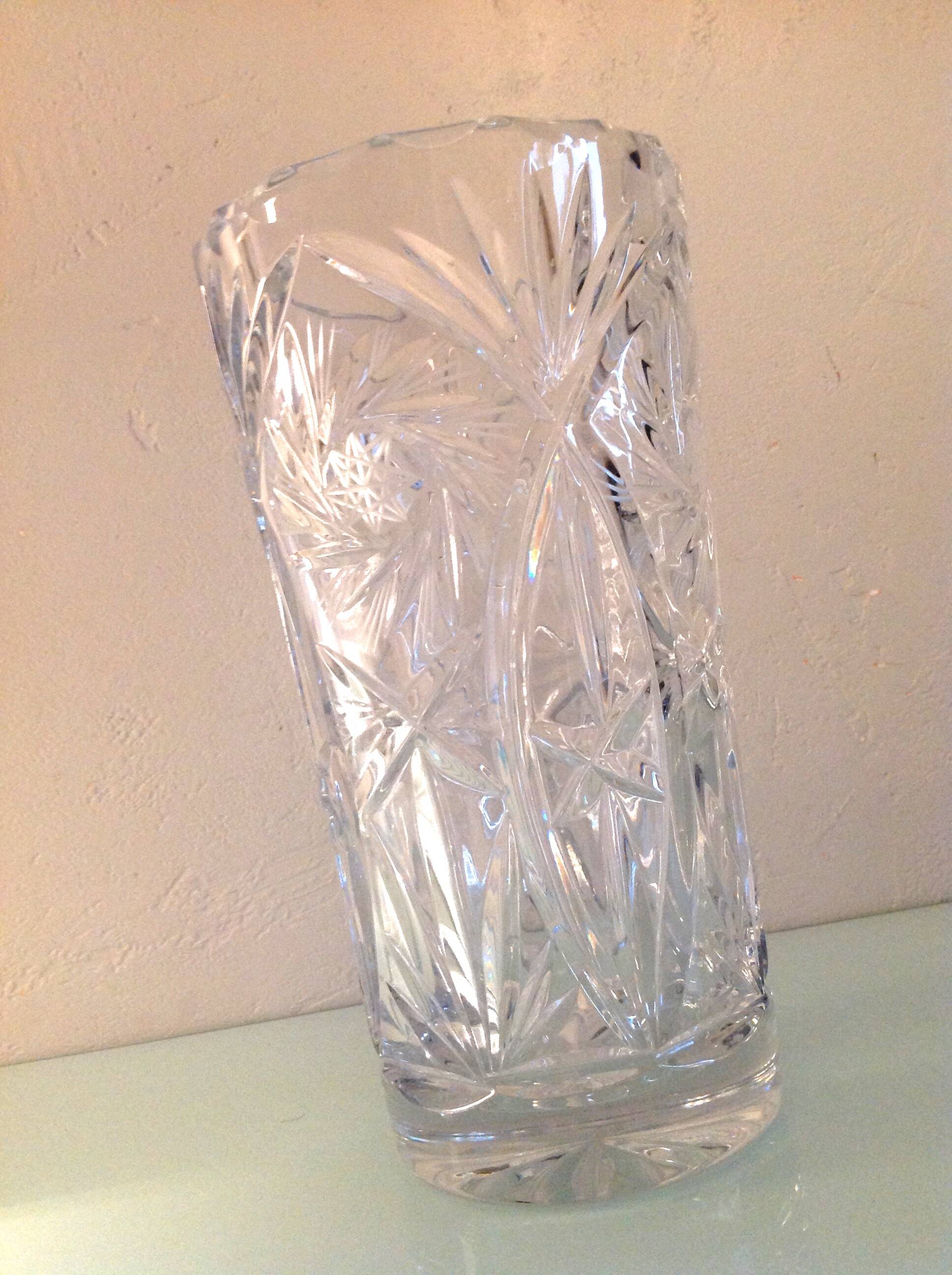Cylinder vase in chiseled crystal / vintage 60s-70s