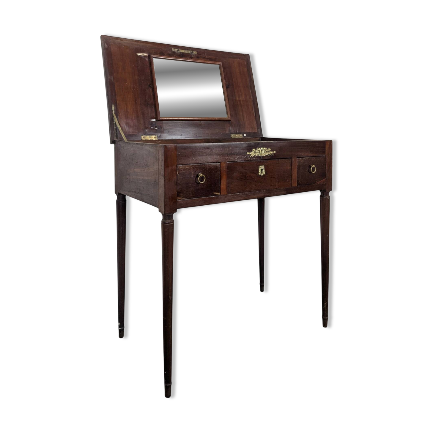 Coiffeuse Louis XVI en acajou à plateau abattant et miroir