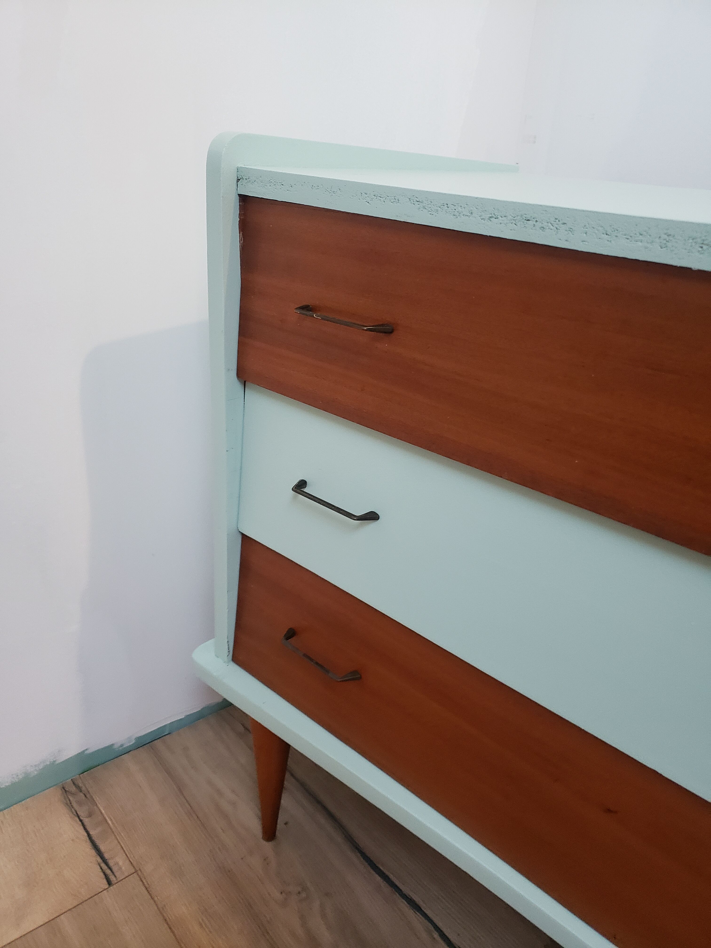Vintage wood and blue chest of drawers