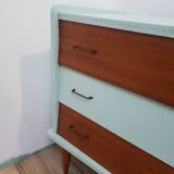 Vintage wood and blue chest of drawers