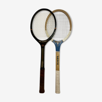 2 wooden tennis rackets