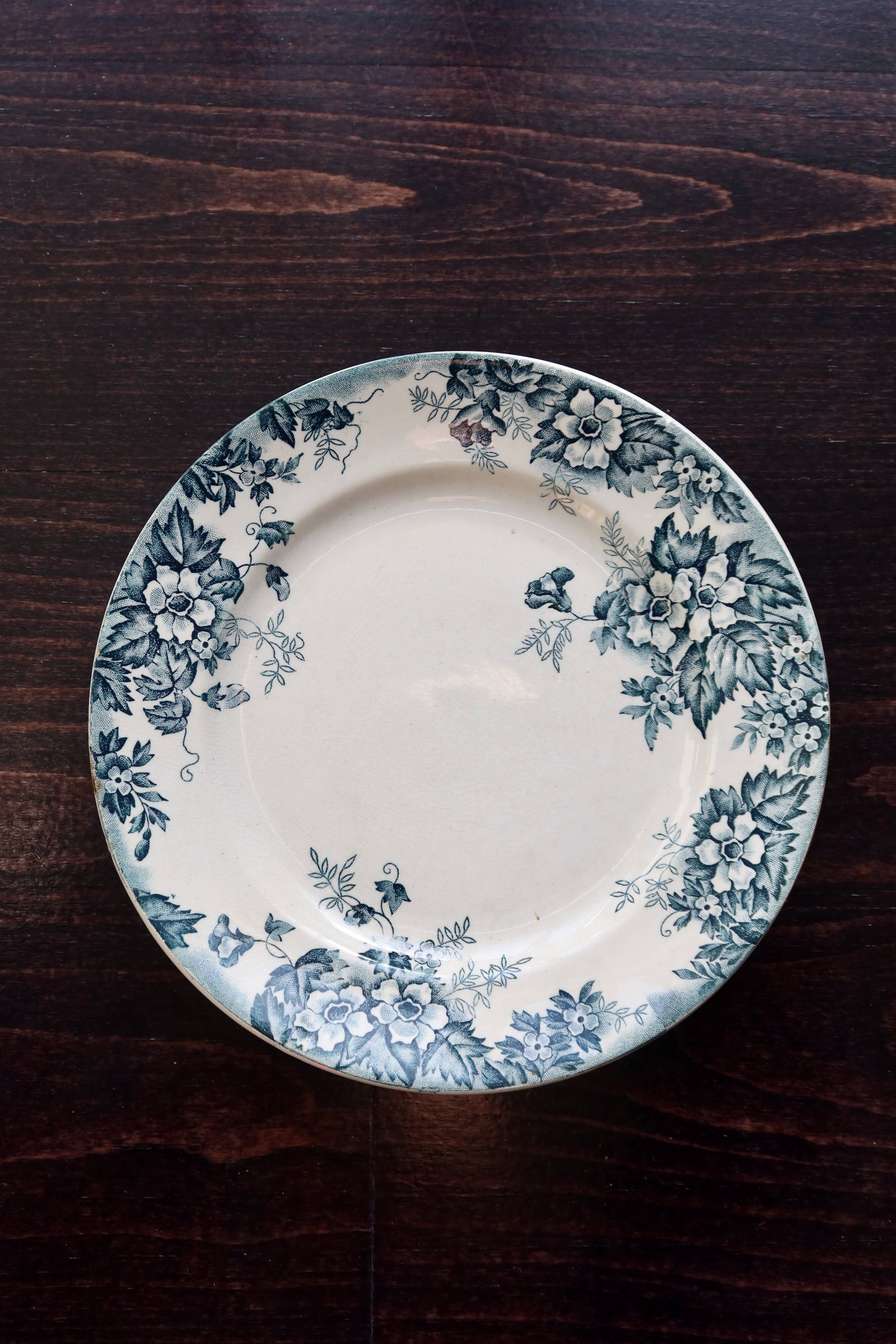 Antique dessert plate, ironstone, Moulin des Loups, Marie Louise.