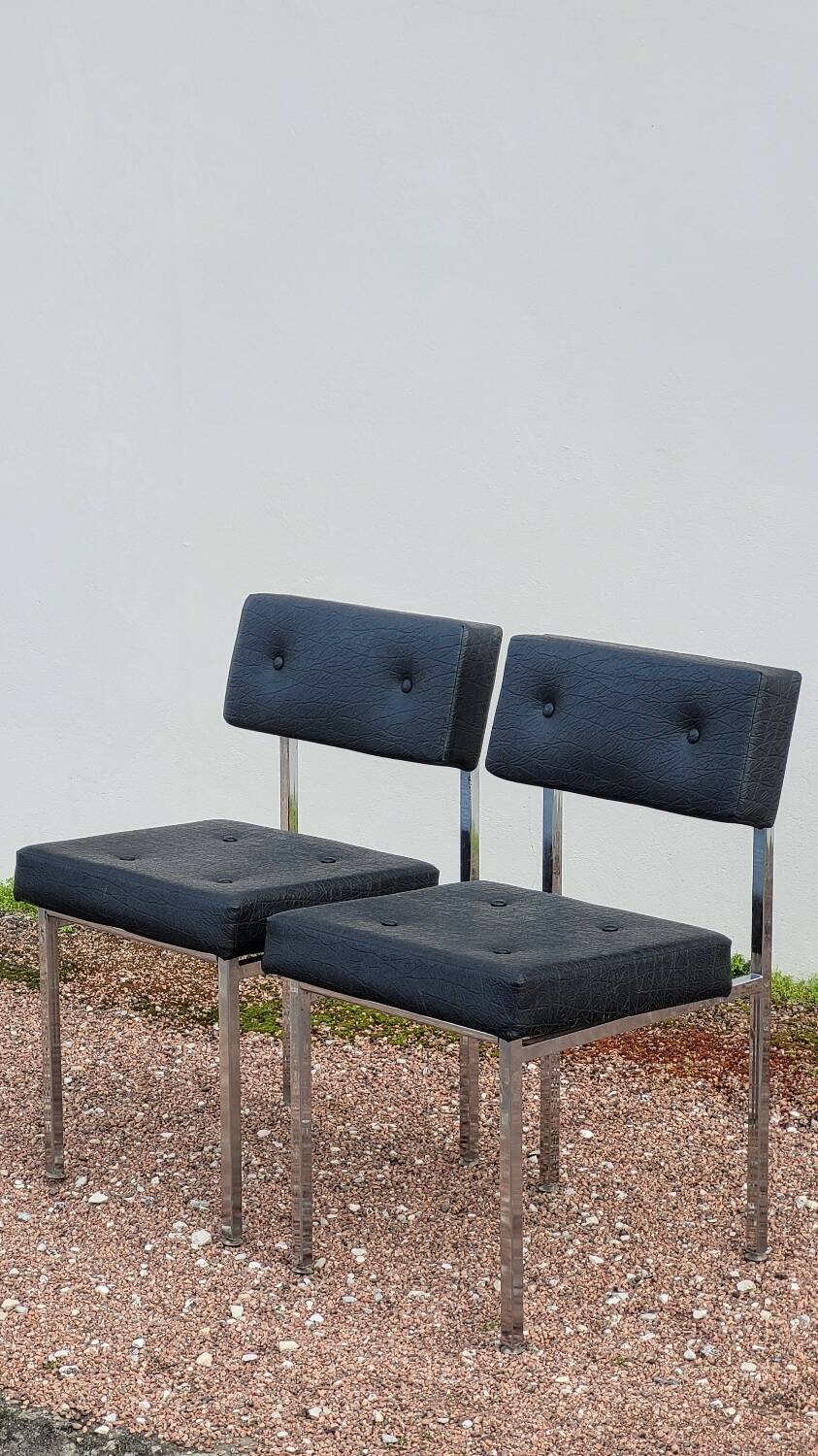 Pair of chromed design skai chairs - 1950s