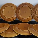 8 vintage Gien France asparagus plates in glazed brown slip