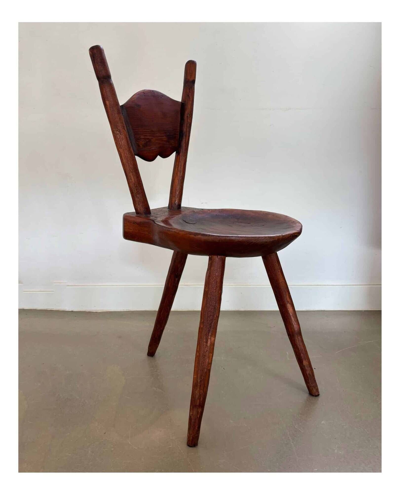 Antique wooden farmhouse tripod (side) chair, 1900s