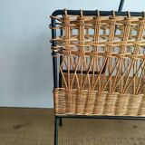 Iron and Rattan Magazine Rack - 1960s - Vintage