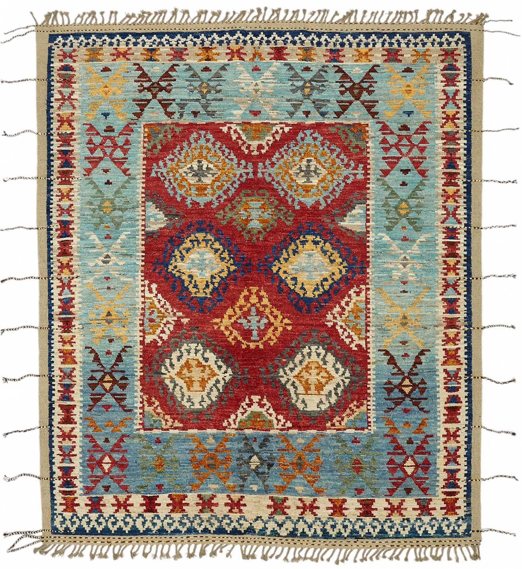 Hand-Knotted Tribal Unique 244 cm x 295 cm Multicolor Wool Carpet