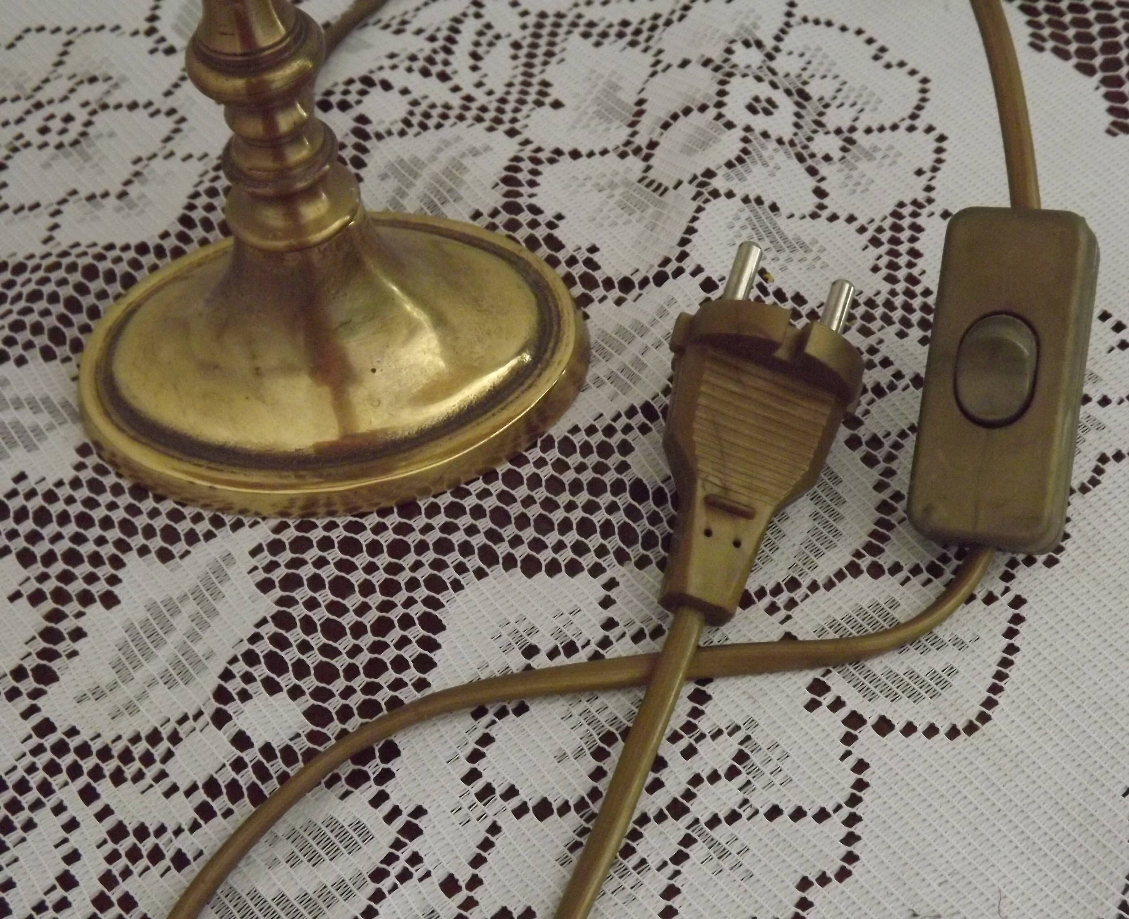 French Mid Century Brass Boulotte 2 Light Table Lamp Brown Shade