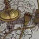French Mid Century Brass Boulotte 2 Light Table Lamp Brown Shade