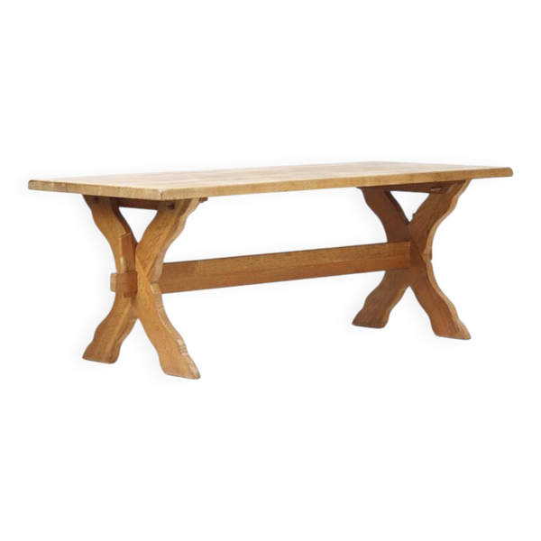 Grande table à manger vintage en chêne brutaliste du milieu du siècle.