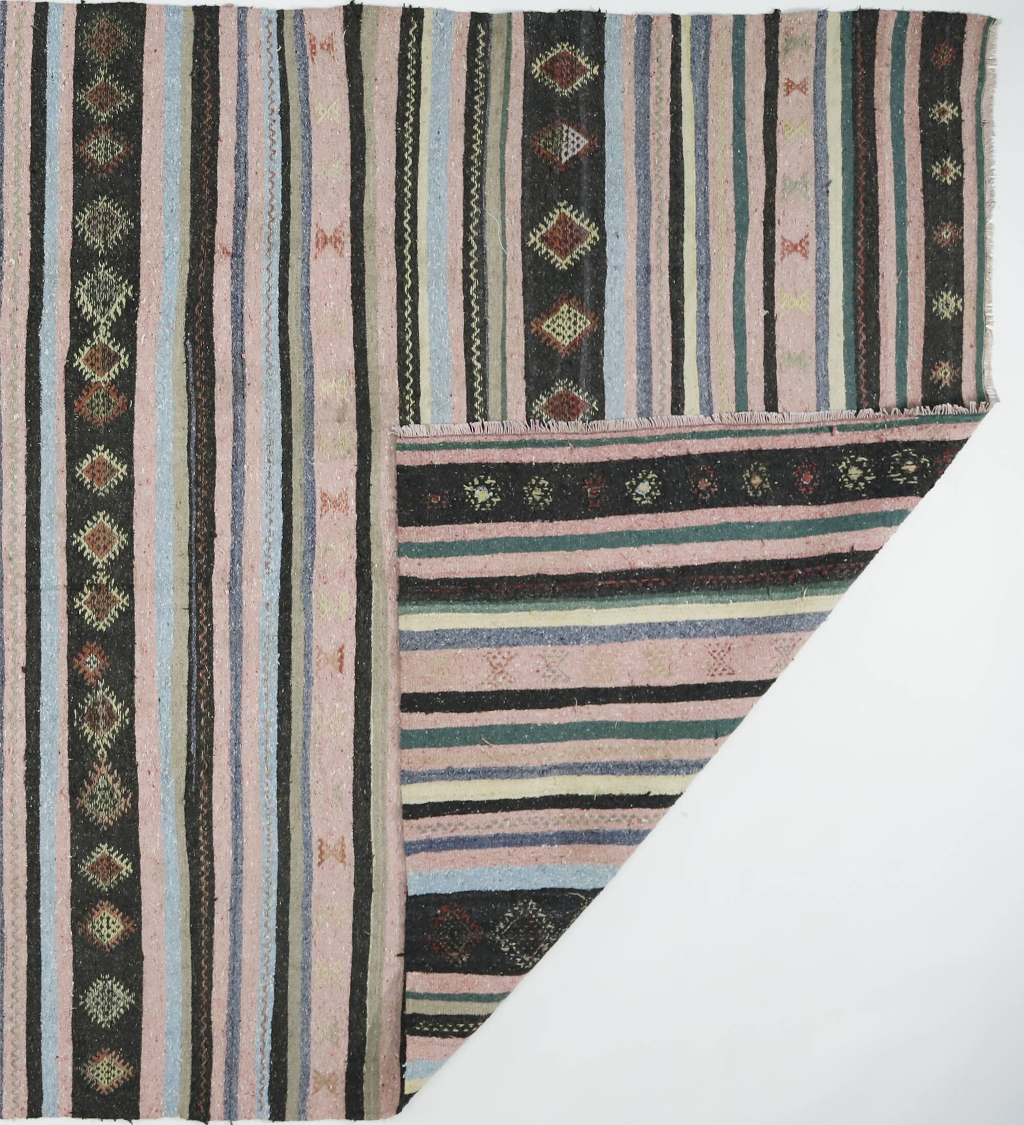 Large antique Anatolian kilim in pink and grey, 357 x 187 cm