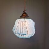 Suspension art déco en verre moucheté bleu, années 1920-30