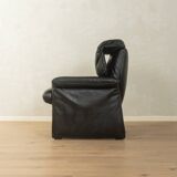 1980s cor armchair and ottoman in black leather