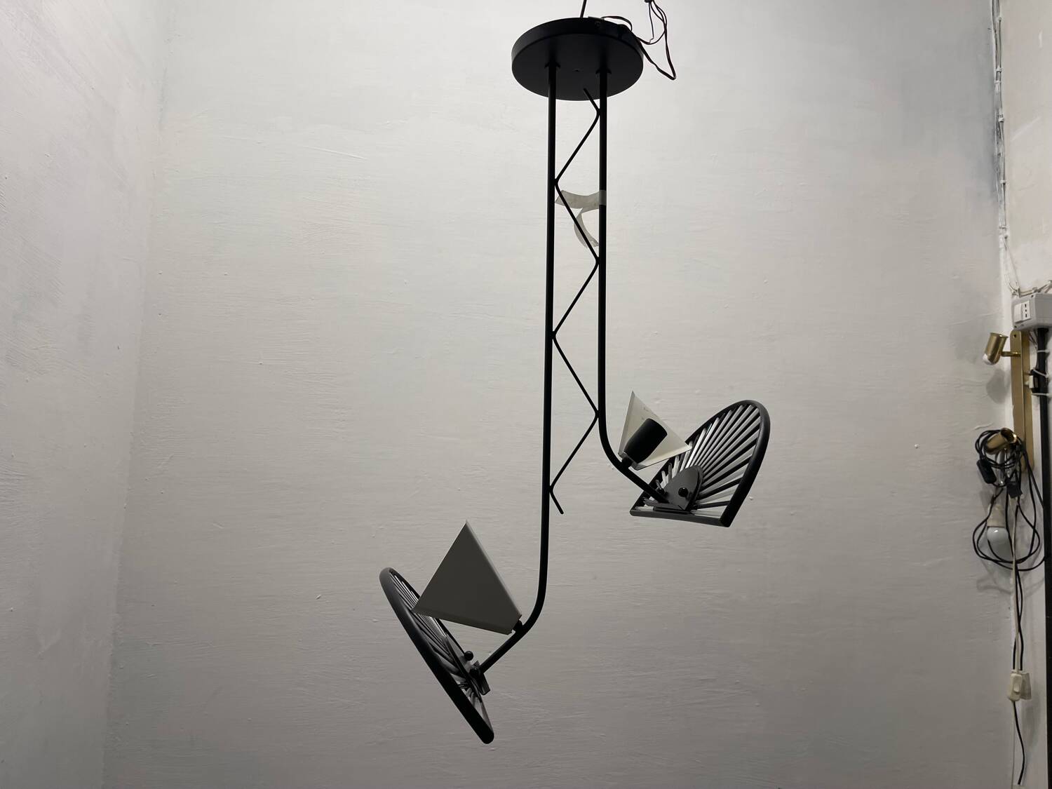 Architectural Black and white Murano Glass Rod  Light Pendant 1980’s