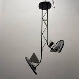 Architectural Black and white Murano Glass Rod  Light Pendant 1980’s