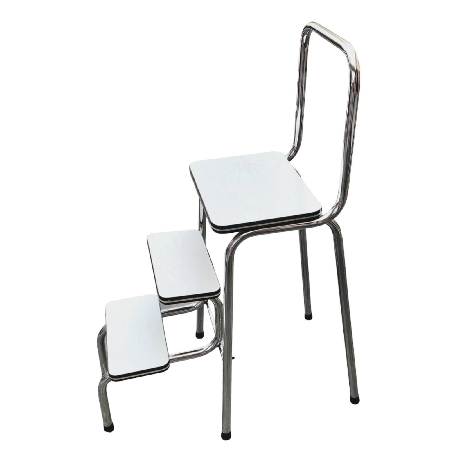 Vintage stepladder in Formica, wood and chromed metal