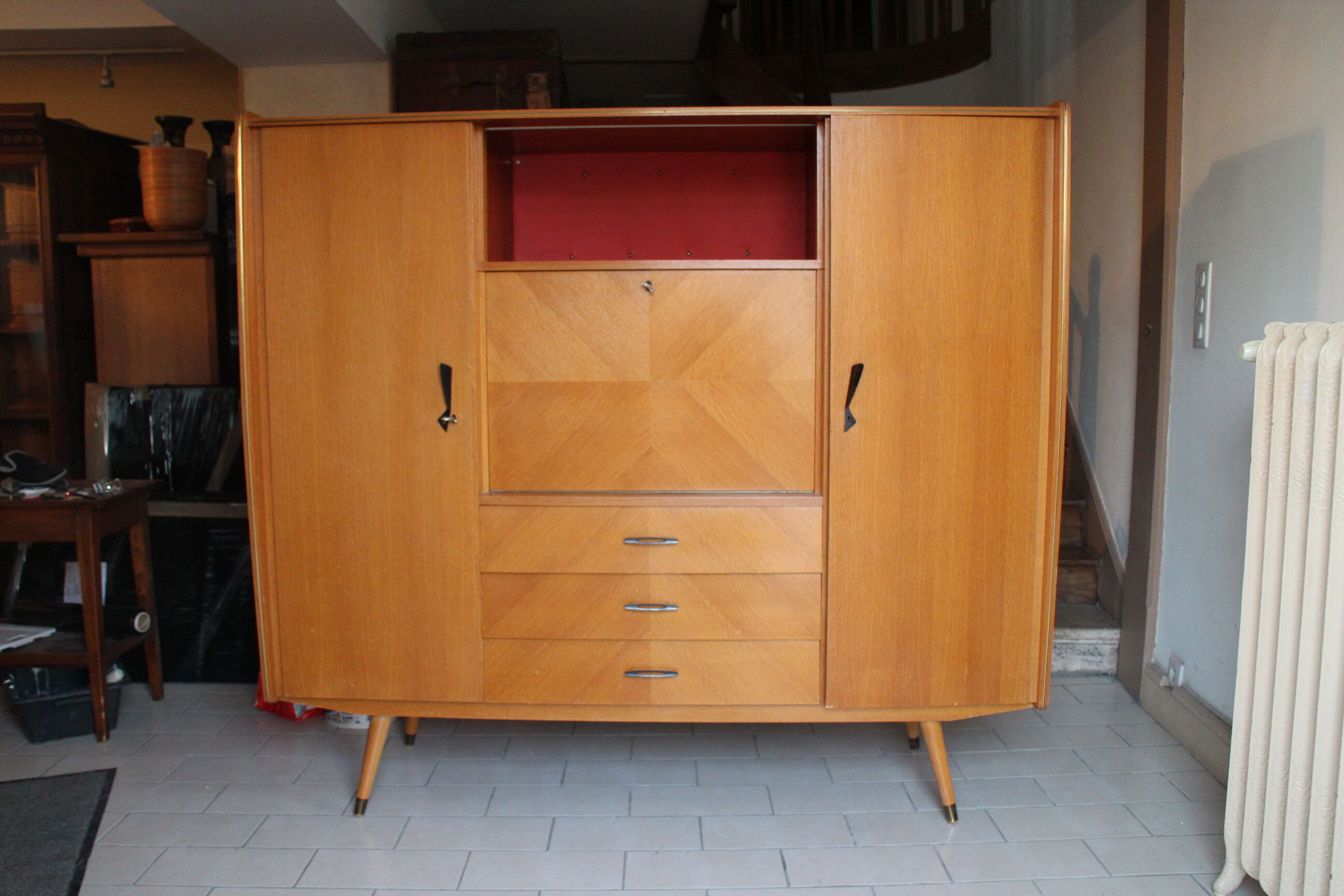 Armoire secrétaire vintage pieds compas