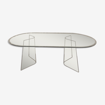 Table ovale en verre plateau et pied