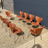 10x Fritz Hansen series 7 Vlinderstoelen in Cognac leather NIEUW!!