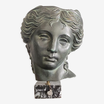 Greek head in patinated plaster with marble base