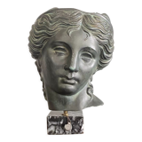 Greek head in patinated plaster with marble base